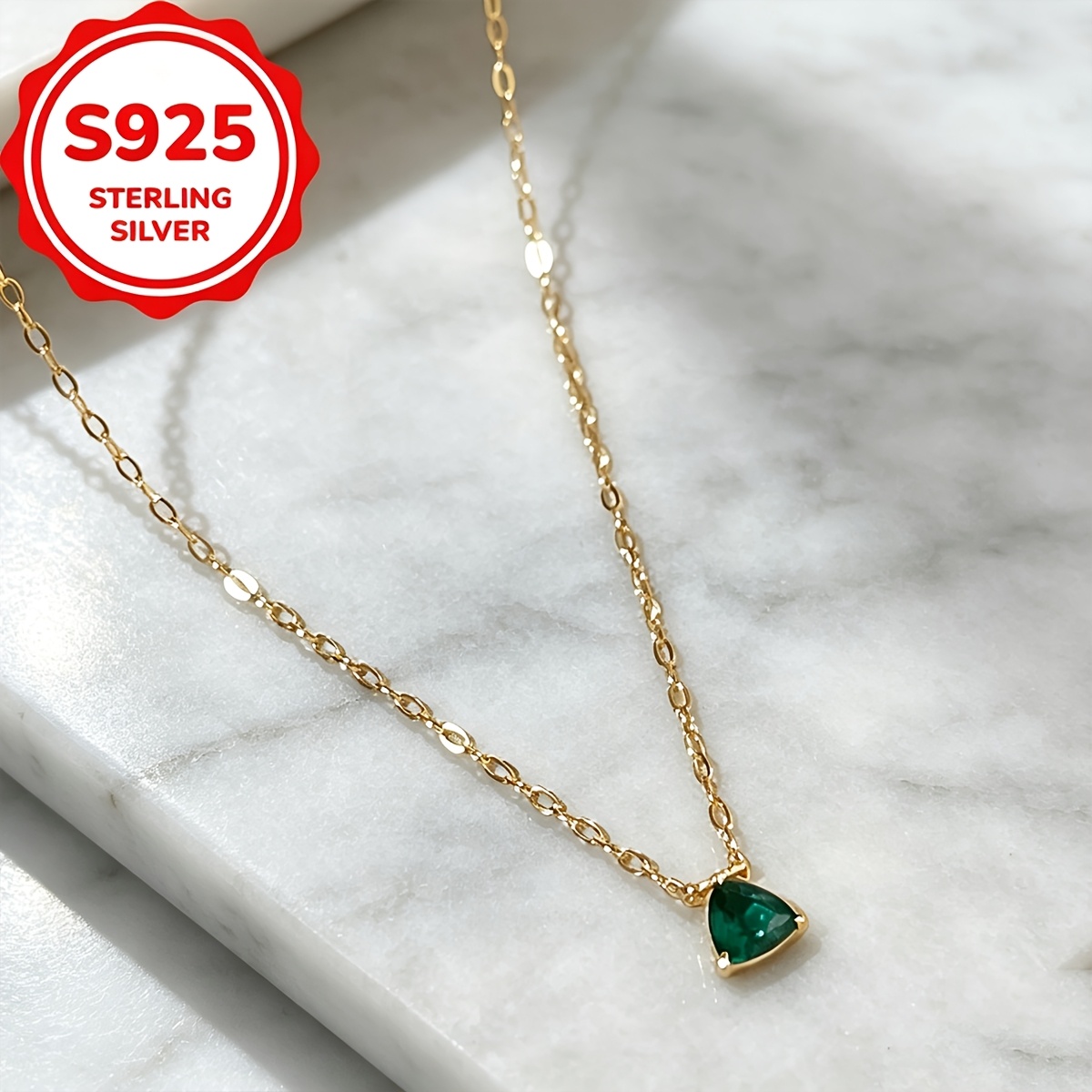 Exquisite S925 Silver Triangle Pendant Necklace for Women